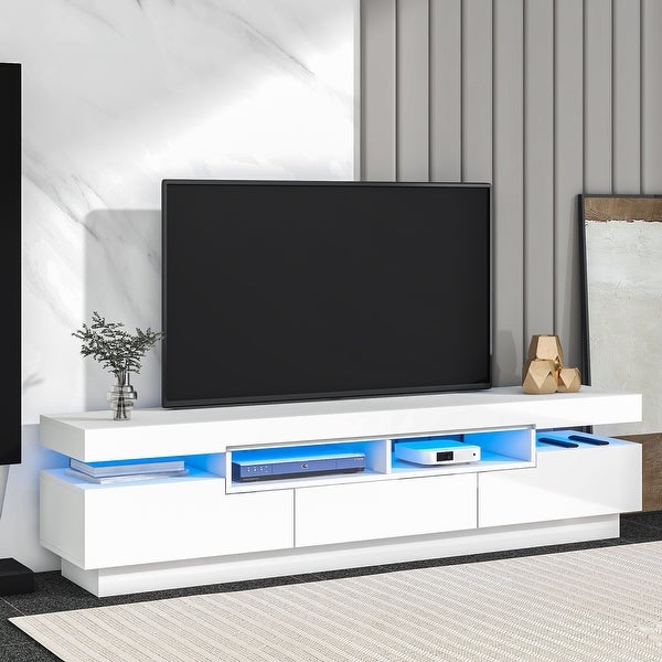 67''W High Gloss TV Stand with RGB LED LightsandStorage Cabinet for 75 Inch TV