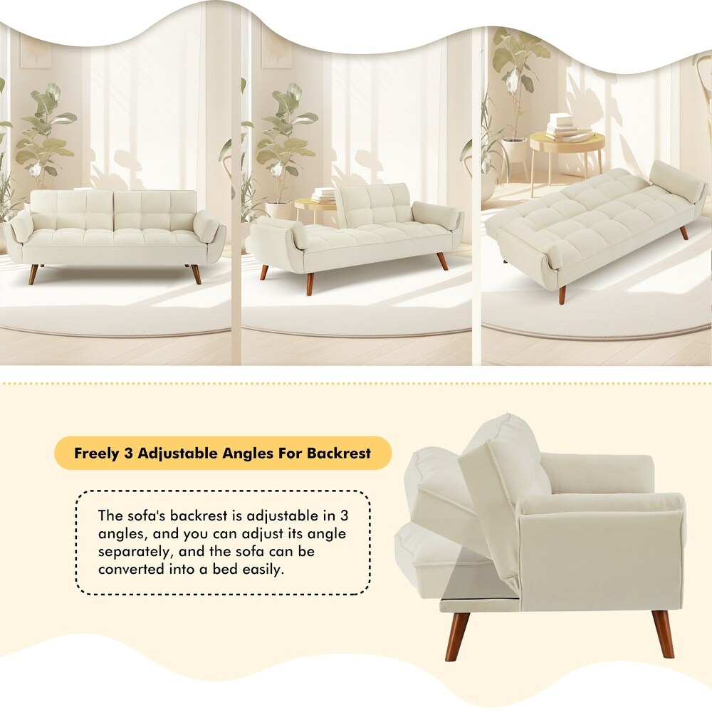 75.39 IN. Futon Sofa Bed  Convertible Upholstered Couch Sleeper with Reclining Sleeper Split Tufted Back