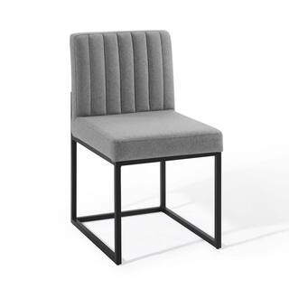 MODWAY Black Light Gray Carriage Channel Tufted Sled Base Upholstered Fabric Dining Chair EEI-3807-BLK-LGR