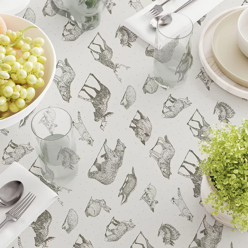 Square Tablecloth， 100% Polyester， 60x60， Hand Drawn Wild Animals