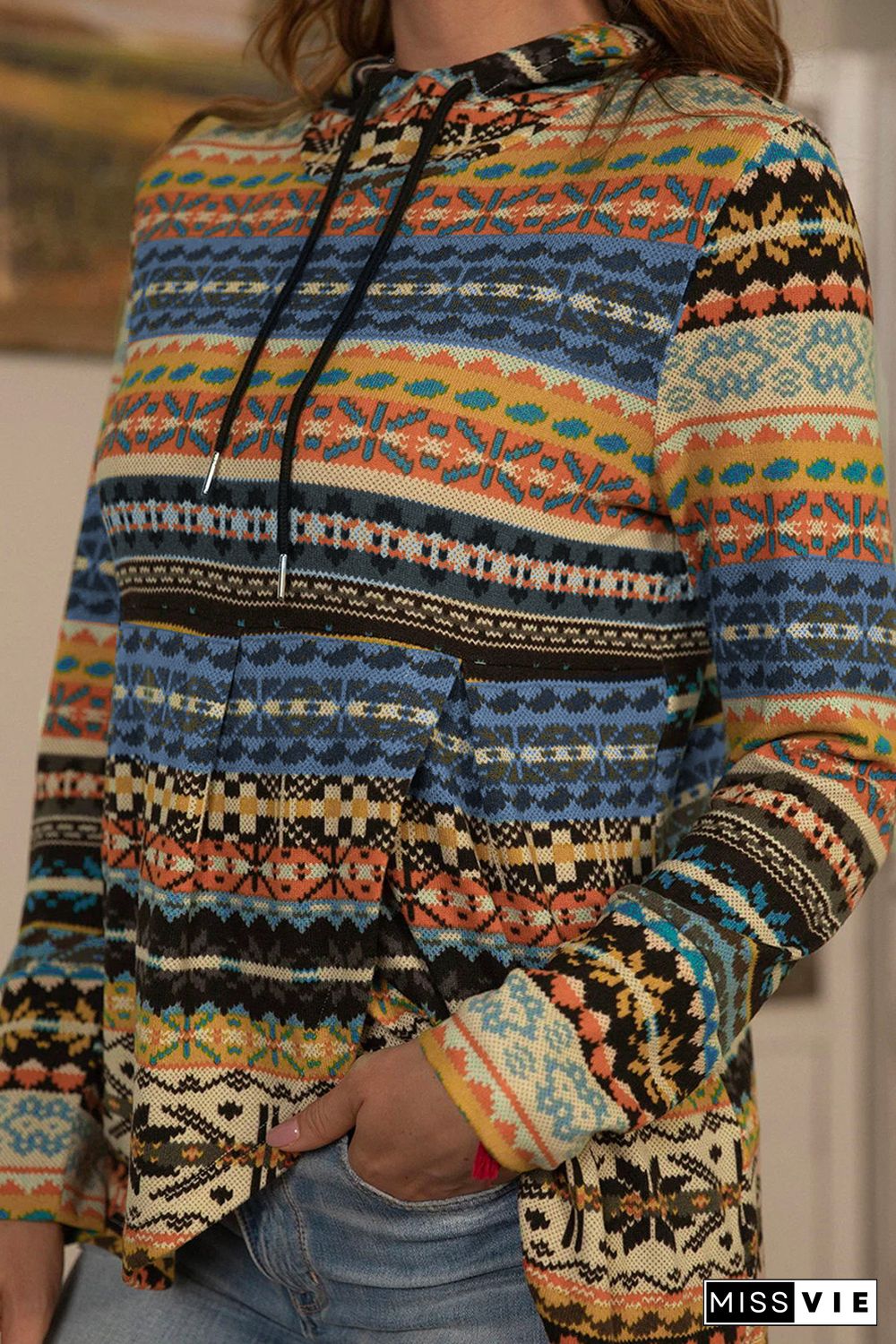 Multicolor Tribal Print Pullover Hoodie