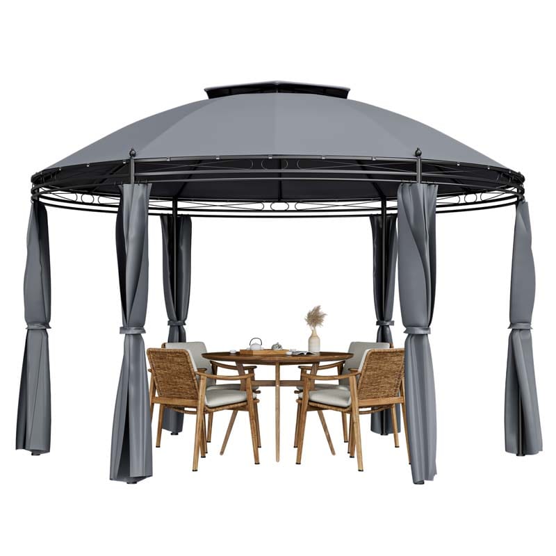 11.5 x 11.5 FT 2-Tier Steel Dome Round Gazebo Outdoor Patio Canopy Tent with Removable Curtains