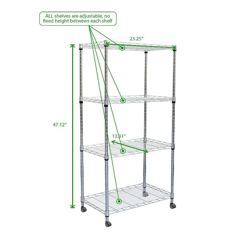 Mind Reader Adjustable 4-Tier Metal Storage Rack with Wheels