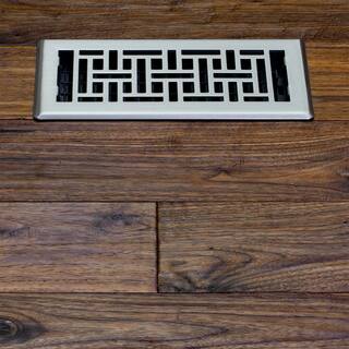 Decor Grates 2 in. x 12 in. Steel Brushed Nickel Oriental Design Floor Register AJH212-NKL