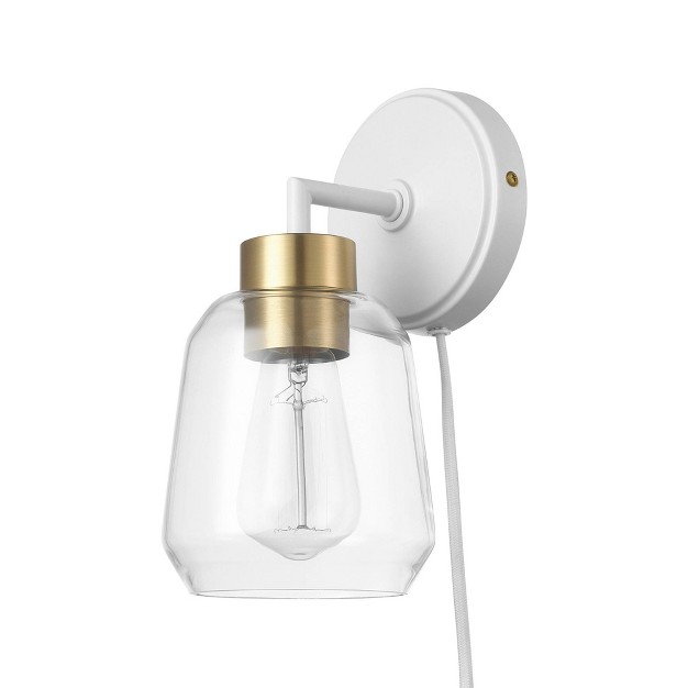 Novogratz X Globe Avery 1 light Matte White Plug in Or Hardwire Wall Sconce With Clear Glass Shade Globe Electric