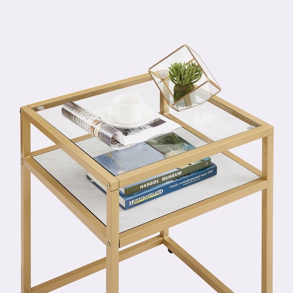 2-Tier Side Table Tempered Glass Top