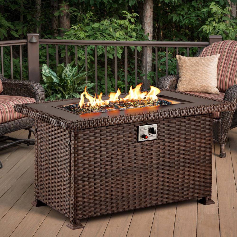 Zeus  Ruta 44 in. Propane Fire Pit Table 50000 BTU Auto-Ignition Gas Fire Table for Outside Patio LH-591