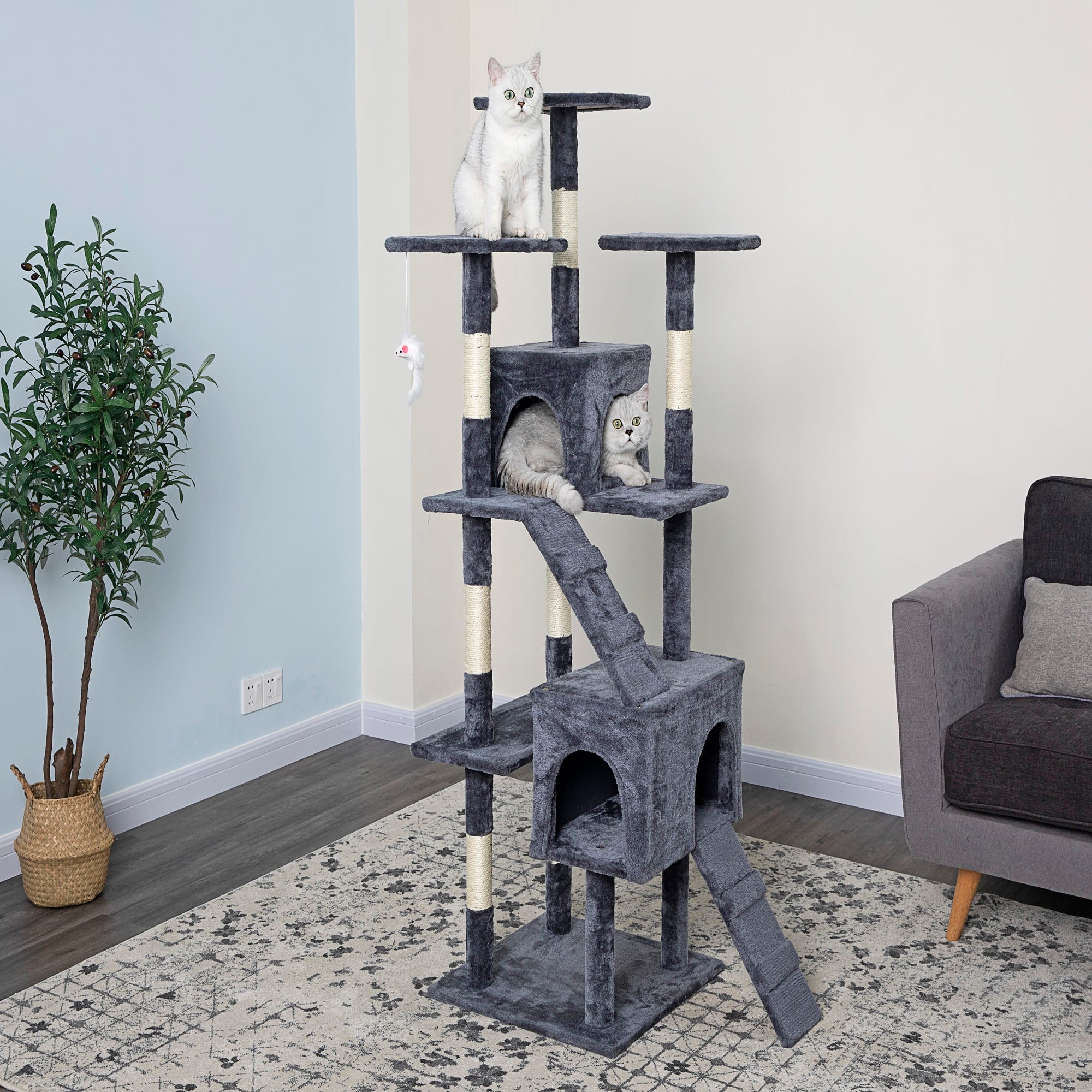 Go Pet Club Economical Gray Cat Tree with Sisal Scratching Posts， 63