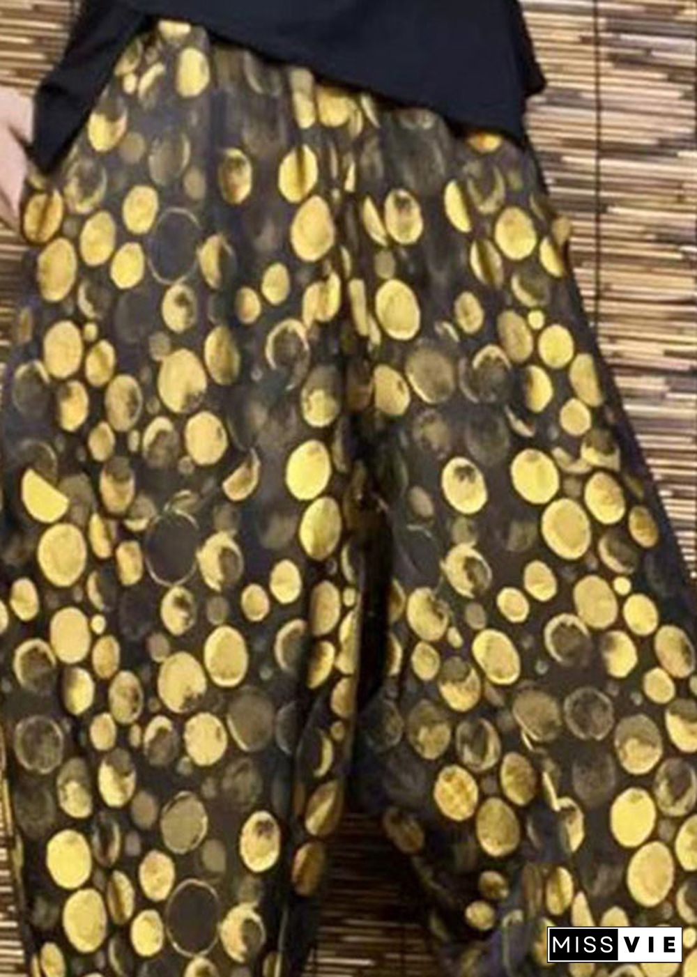 DIY Yellow Pockets Print Elastic Waist Harem Pants Summer