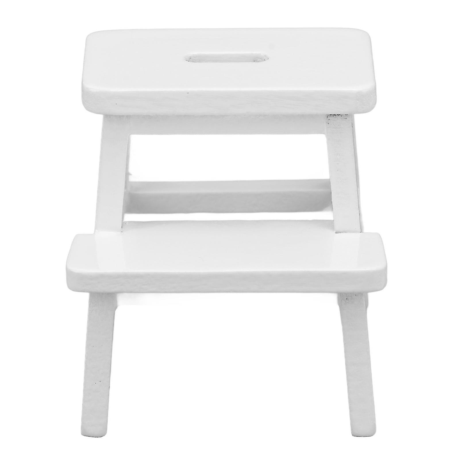 1/12 Dollhouse Stool Vivid 4 Chair Leg 2 Steps Lightweight Rectangle Shape Mini Dollhouse Furniture Stool White