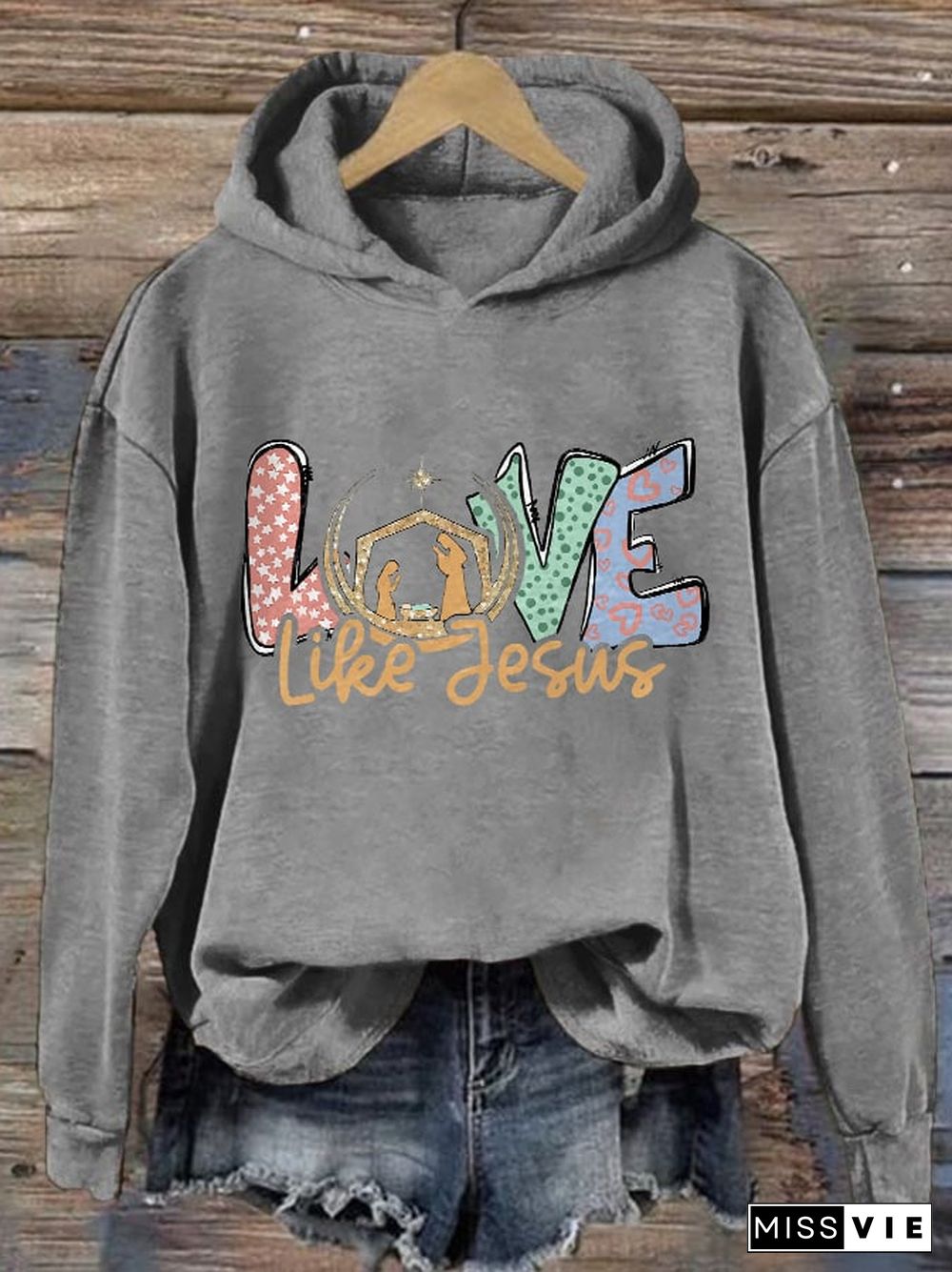 Women's Love Like Jesus Christmas Print Casual Hoodie