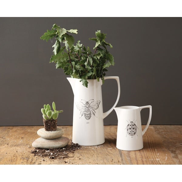 White Ceramic Pitcher with Bee Image