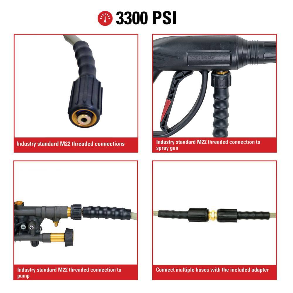 SIMPSON MorFlex 14 in. x 25 ft. ReplacementExtension Hose with M22 Connections for 3300 PSI Cold Water Pressure Washers 40224