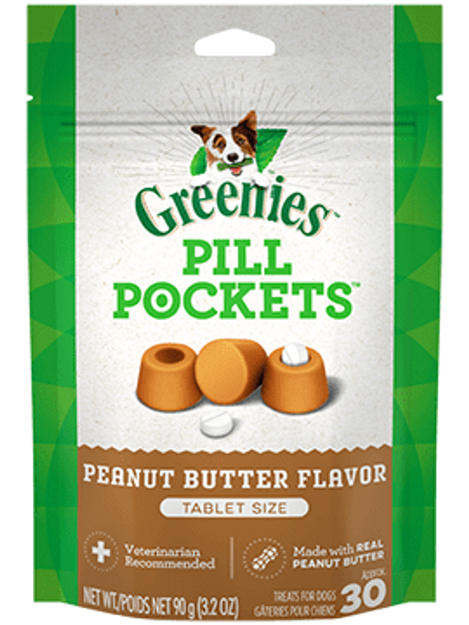 Greenies Pill Pockets Peanut Butter Flavor Tablet Dog Treats， 30 Count