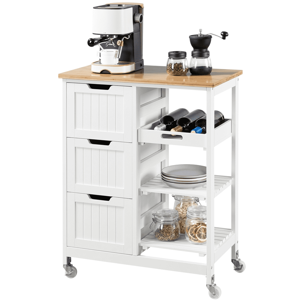 SmileMart 33 H Kitchen Storage Serving Cart for Kitchen Dining Room Bar， White