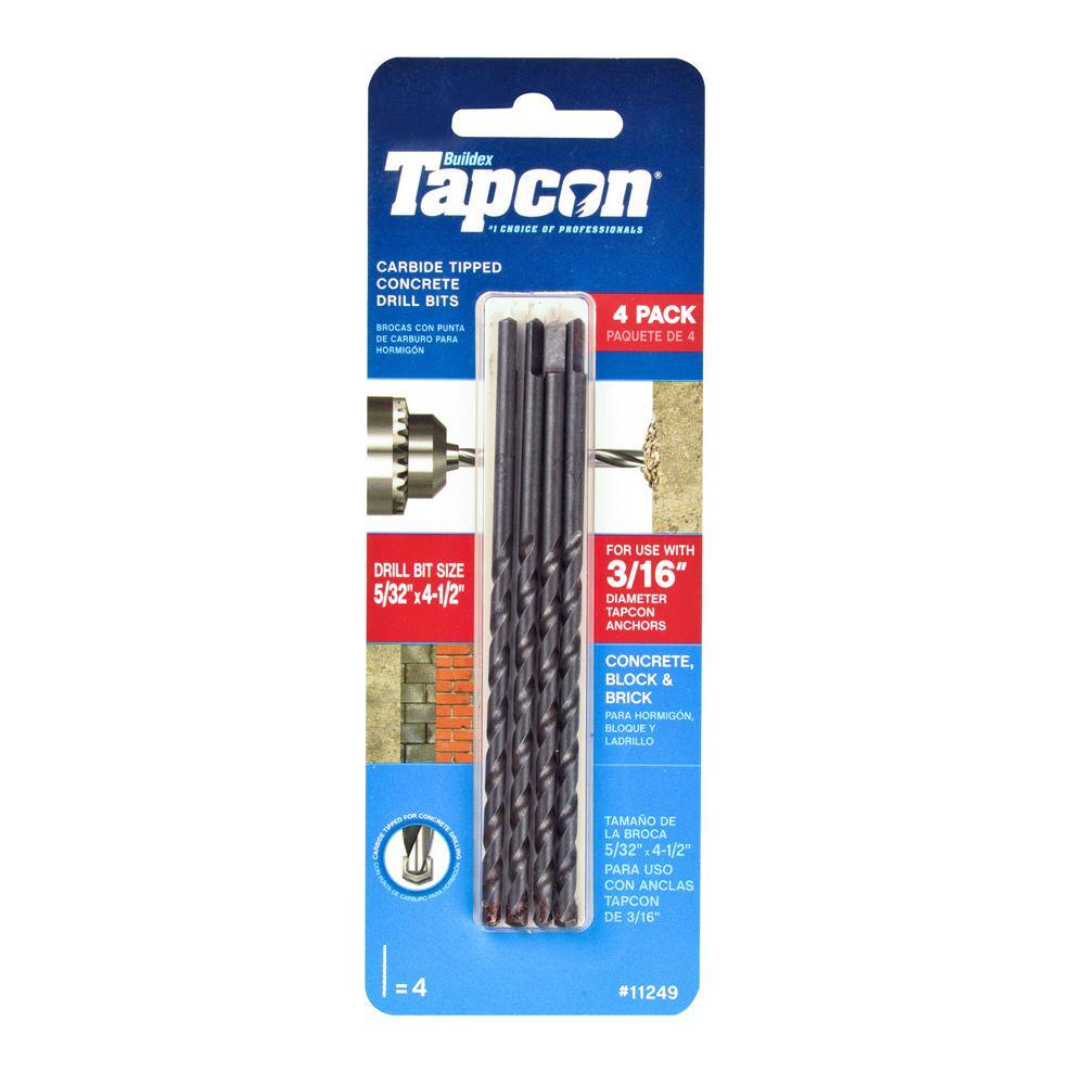 Tapcon 532 in. x 4-12 in. Steel Carbide Tip Masonry Drill Bit Set (4-Pack) 11249