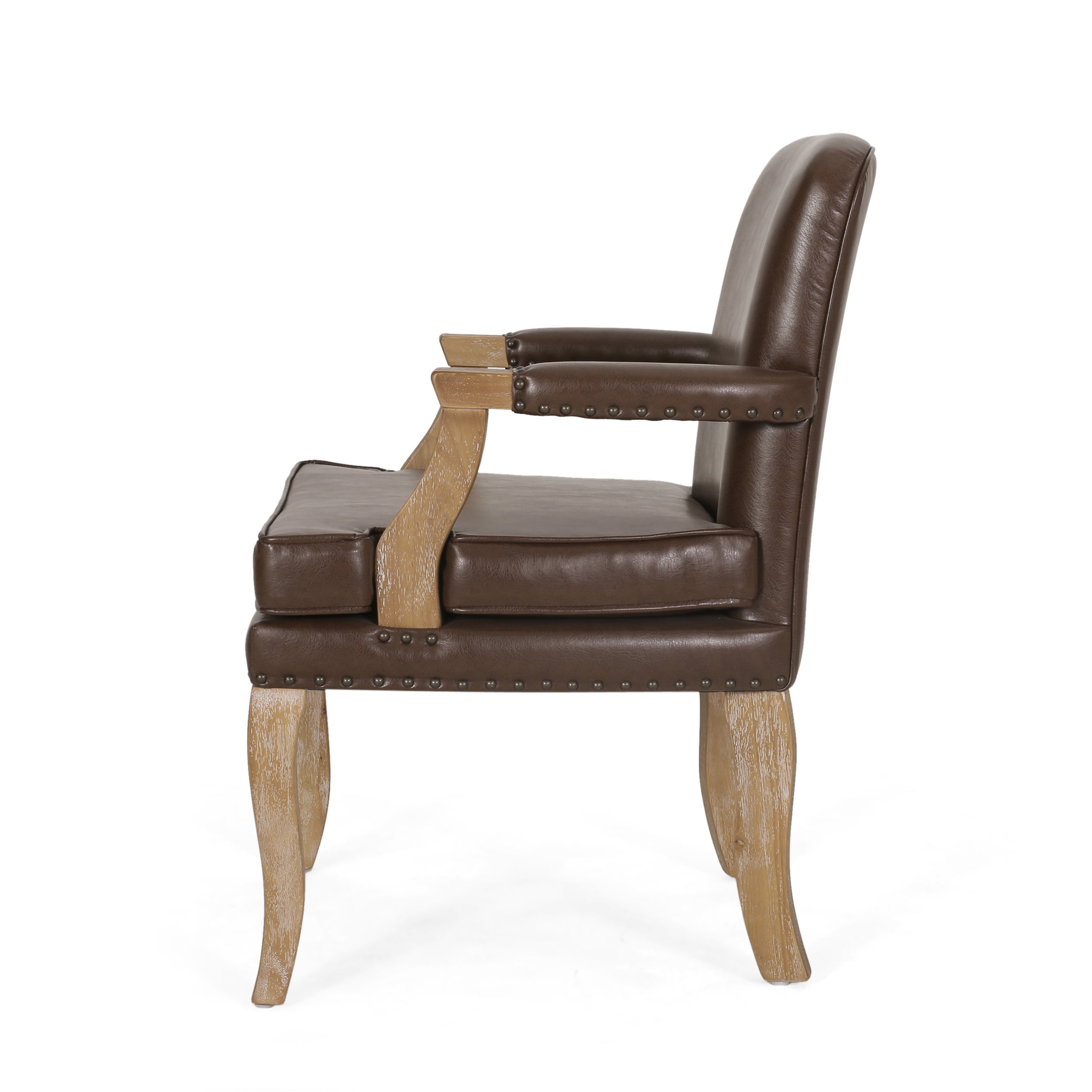 Tim French Country Upholstered Dining Arm Chair with Nailhead Trim