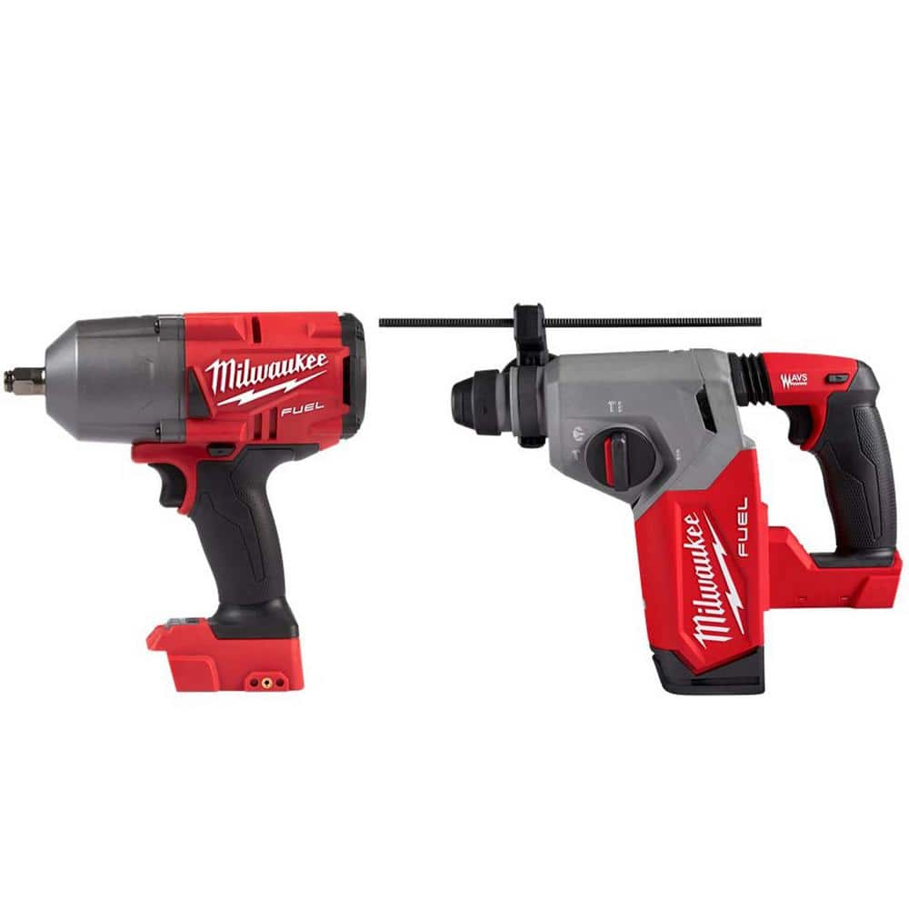 Milwaukee M18 FUEL 18-Volt Lithium-Ion Brushless Cordless 1/2 in. Impact Wrench with Friction Ring & 1 in. SDS Plus Rotary Hammer 2767-20-2912-20