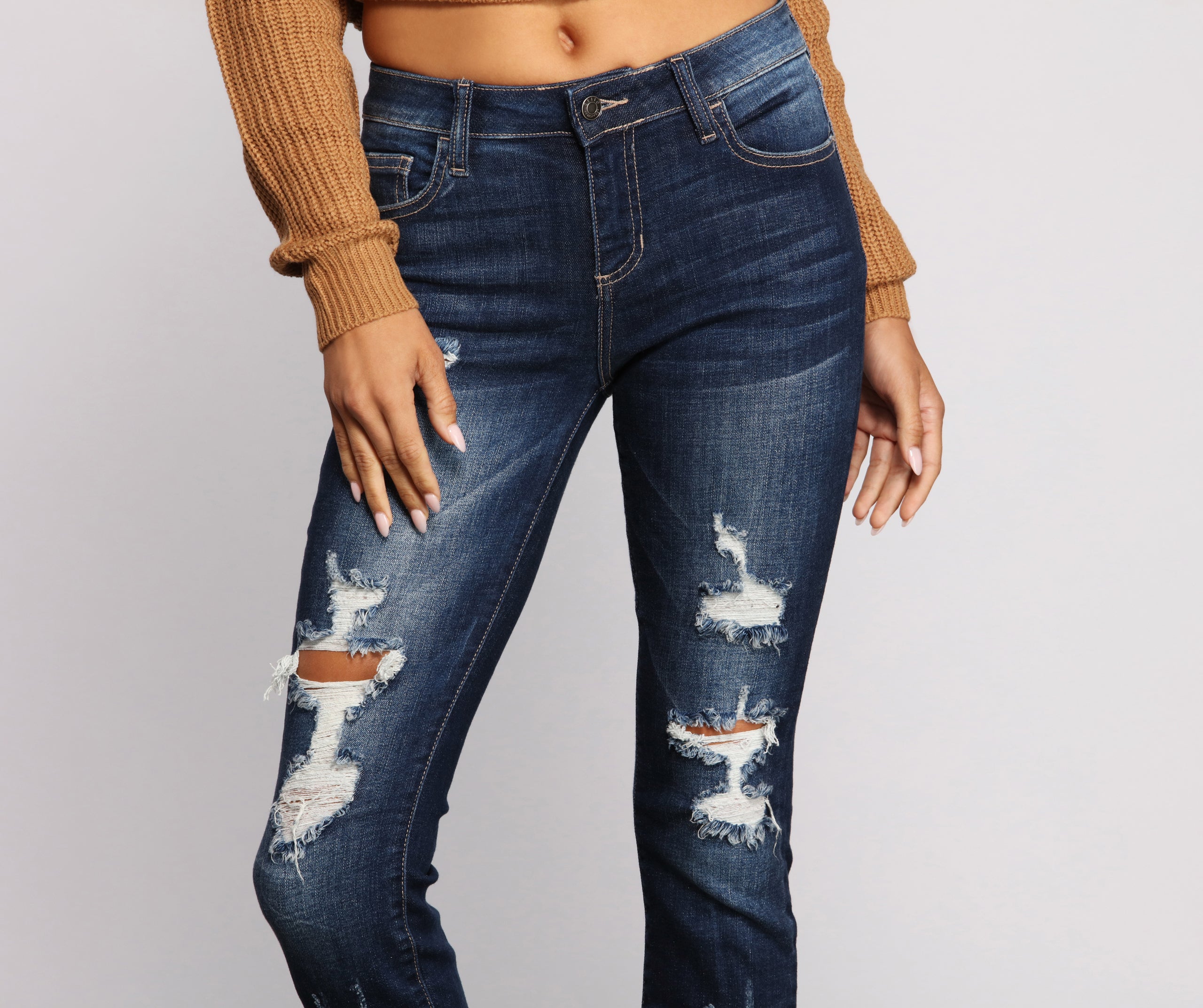 On Your Mind Distressed Cropped Skinny Jeans