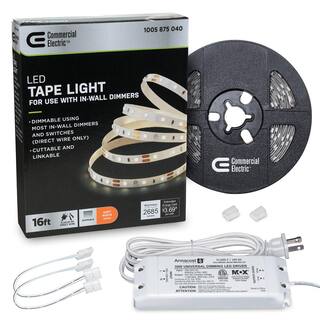 Commercial Electric 16 ft. LED AC Dimmable White Tape Light Kit Under Cabinet Light 421511