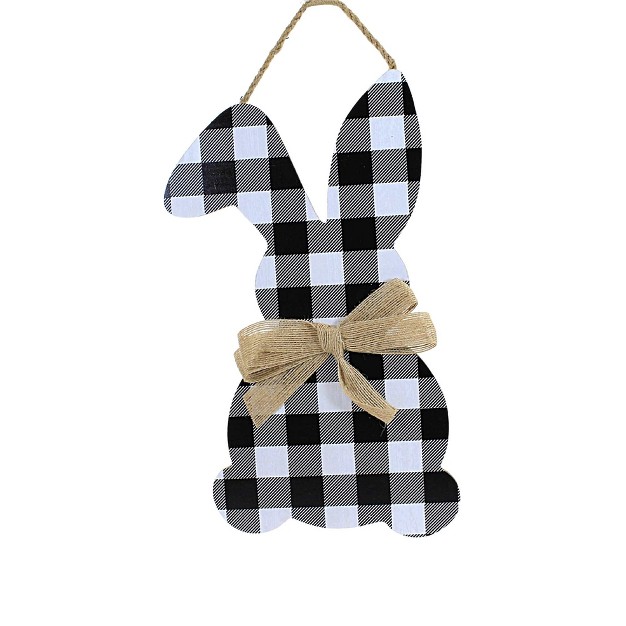 Easter Plaid Bunny Wall Plaque One Wall Plaque 13 Inches Black White Ea14235 Mdf medium density Fiberboard Black