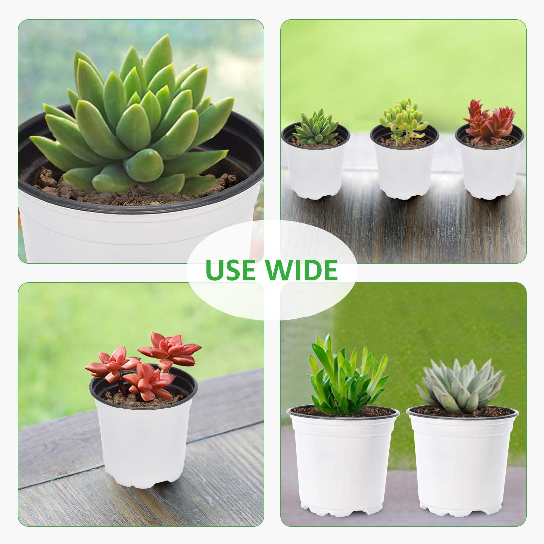 GROWNEER 120 Packs 4 Inches Plastic Plant Nursery Pots with 15 Pcs Plant Labels, Seed Starting Pot Flower Plant Container for Succulents, Seedlings, Cuttings, Transplanting, White