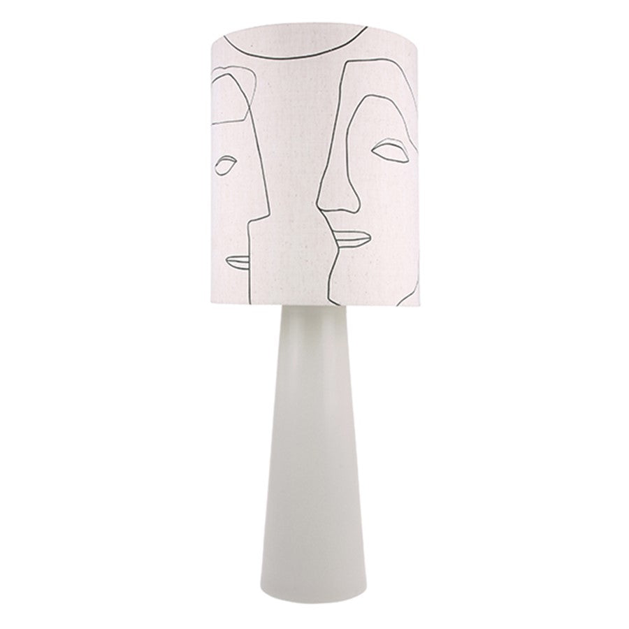 Printed faces table lamp - tall light grey cone base