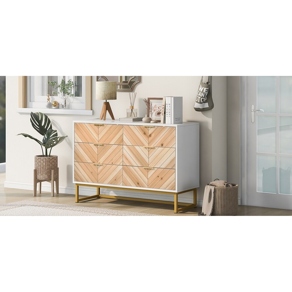 6 Drawer Dresser with Metal Base and Handle for Bedroom  Modern Storage Cabinet Sideboard  Chest of Drawers