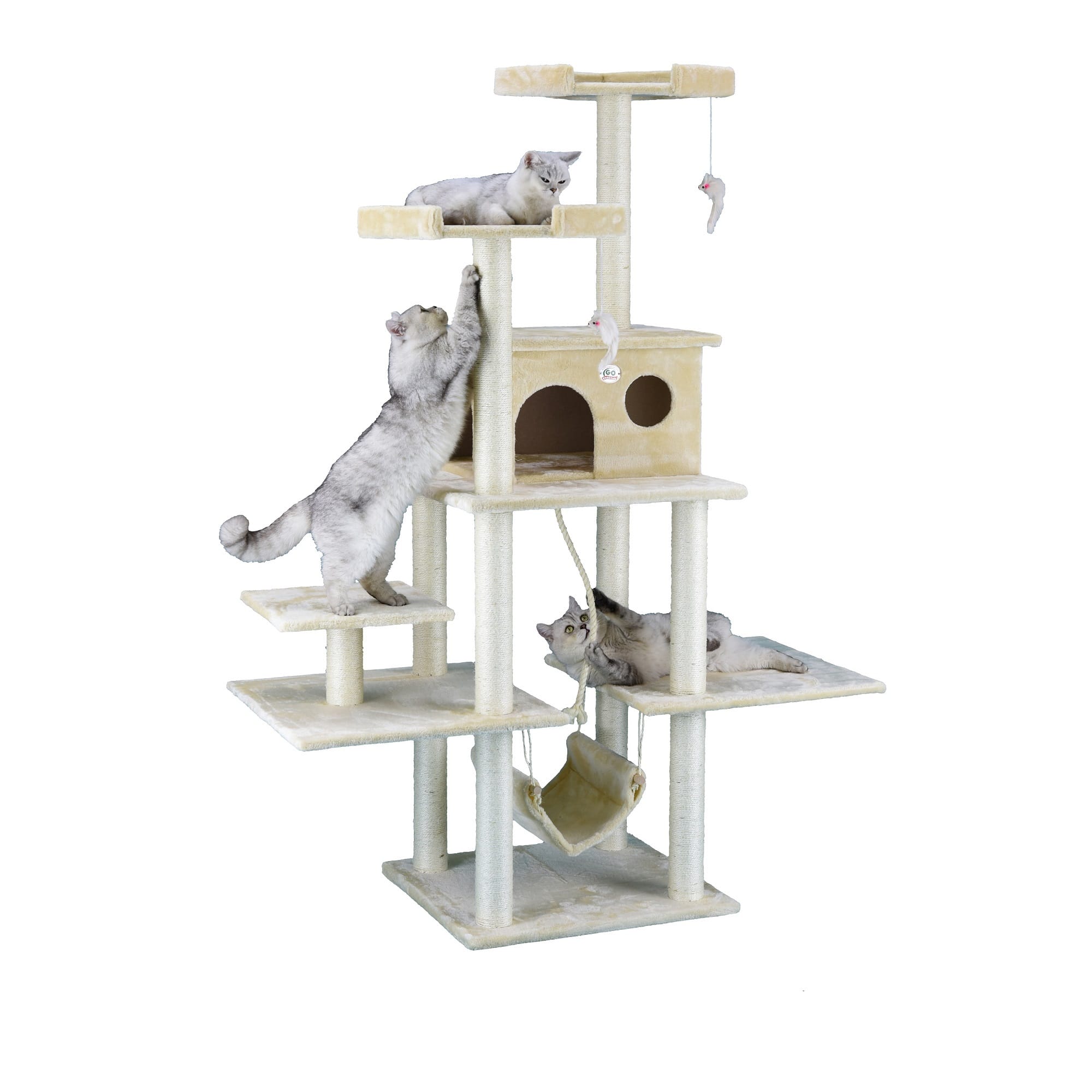 Go Pet Club Beige 72 Cat Tree Condo with Hammock and Dangling Toys