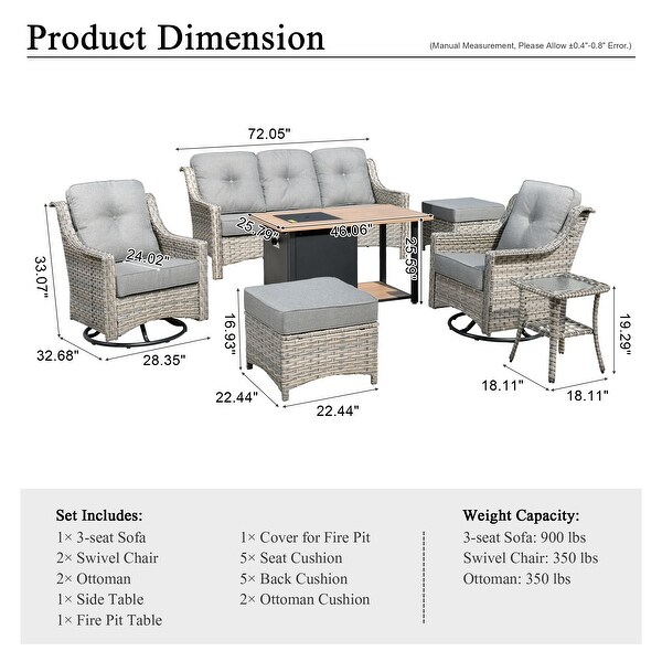 XIZZI Outdoor Patio Furniture 7Piece Conversation Sofa Set with Fire Pit