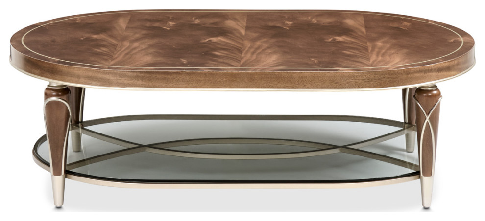 Villa Cherie Oval Cocktail Table   Hazelnut   Midcentury   Coffee Tables   by Michael Amini  Houzz