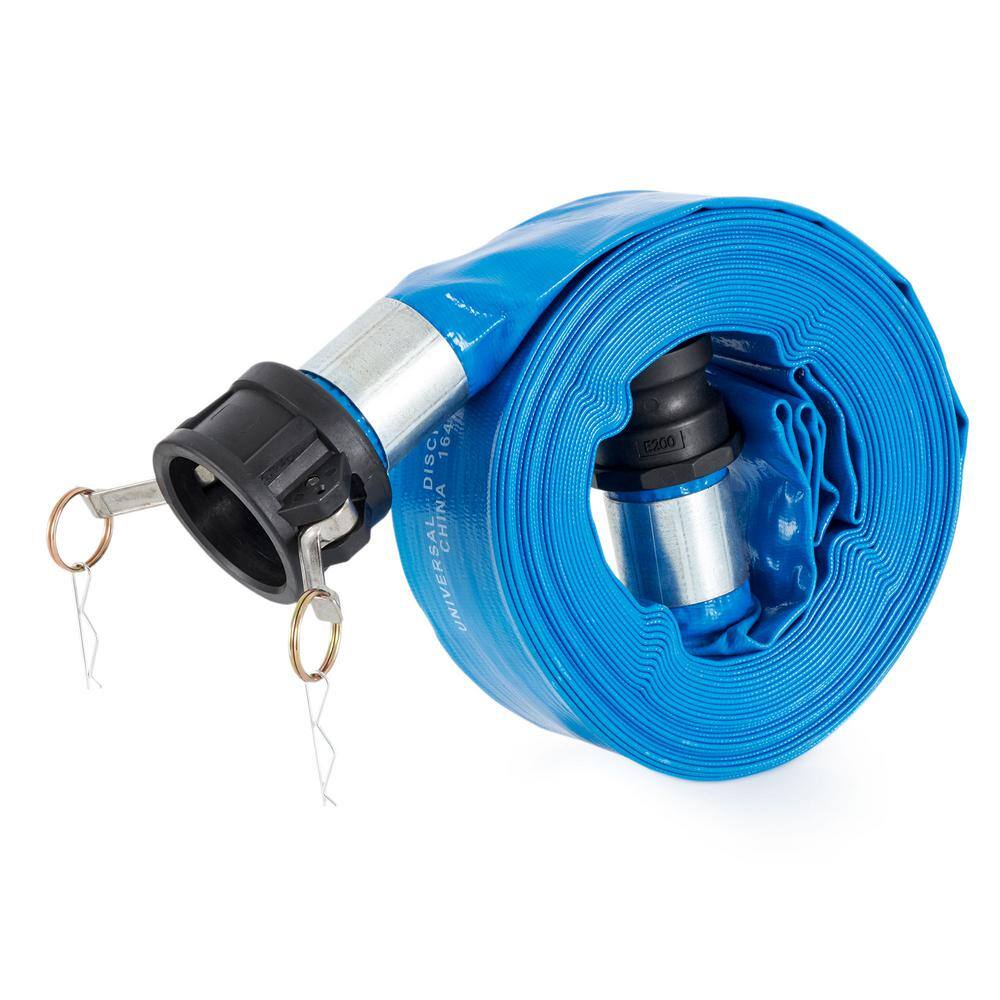 Apache 50 ft. Blue PVC Lay-Flat Discharge Hose with Poly Cam Lock Fittings APACHE-98138049