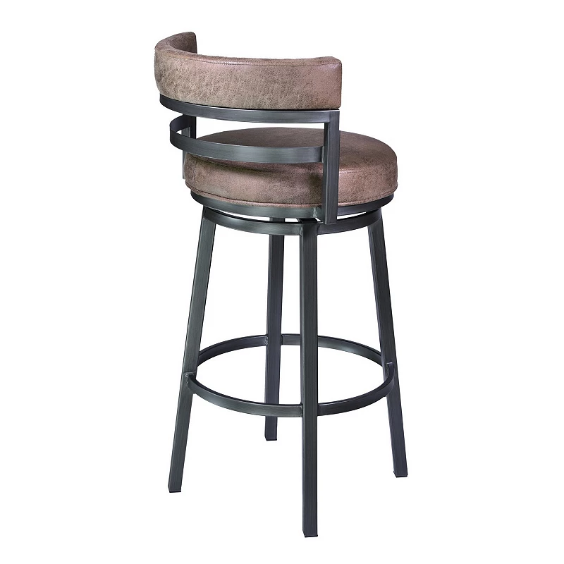 Eva 30 Inch Swivel Bar Stool， Vegan Leather， Curved Back， Washed Brown