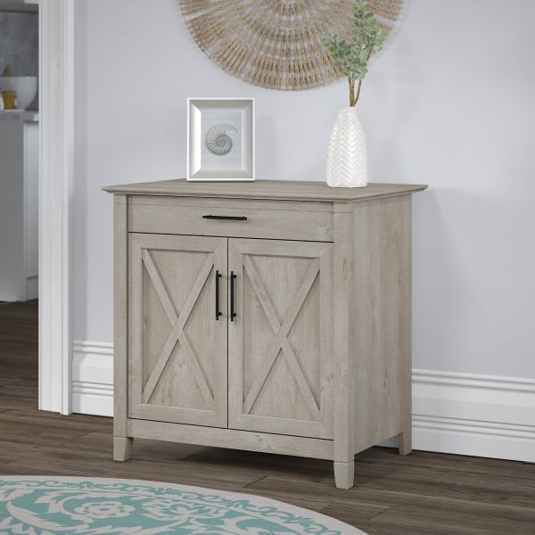 Bush Furniture Key West Secretary Desk with Keyboard Tray and Storage Cabinet in Washed Gray