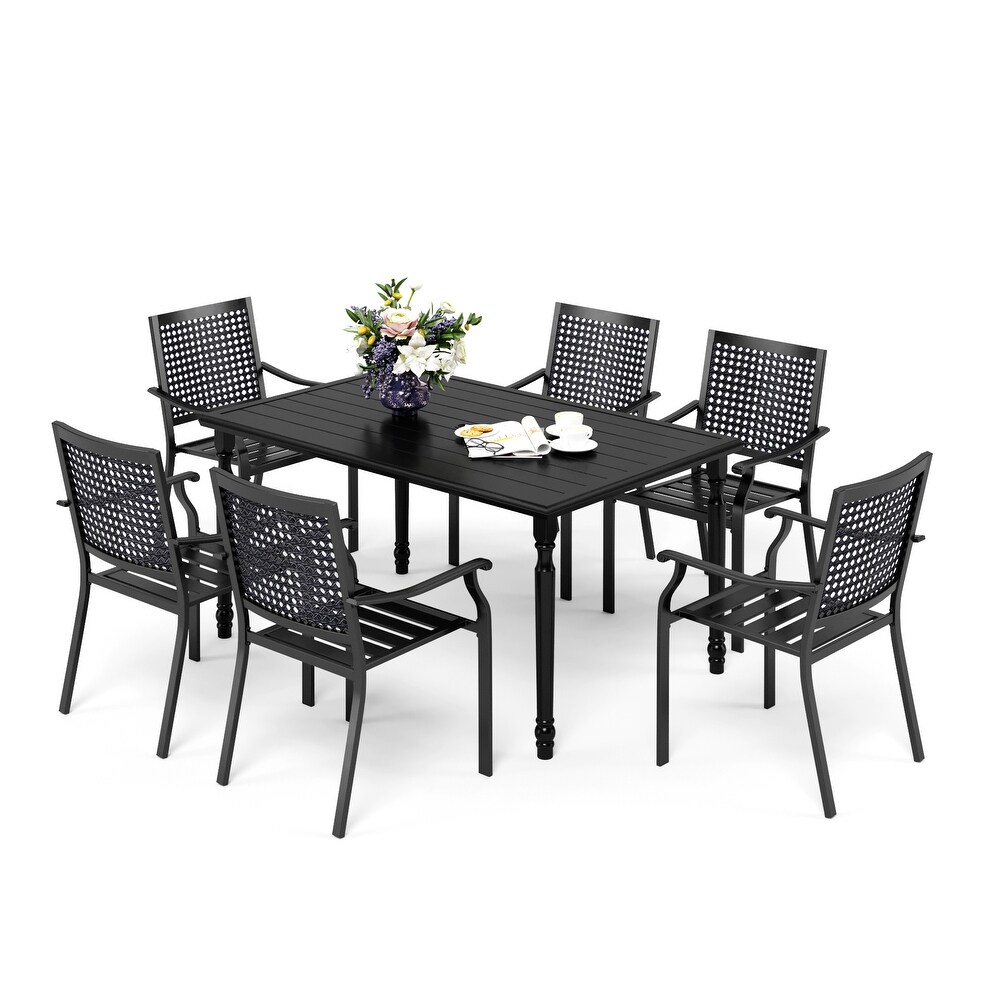 7 Piece Patio Dining Set Metal E coating of 6 Upgraded Back Pattern Chairs   1 Umbrella Hole Metal Table