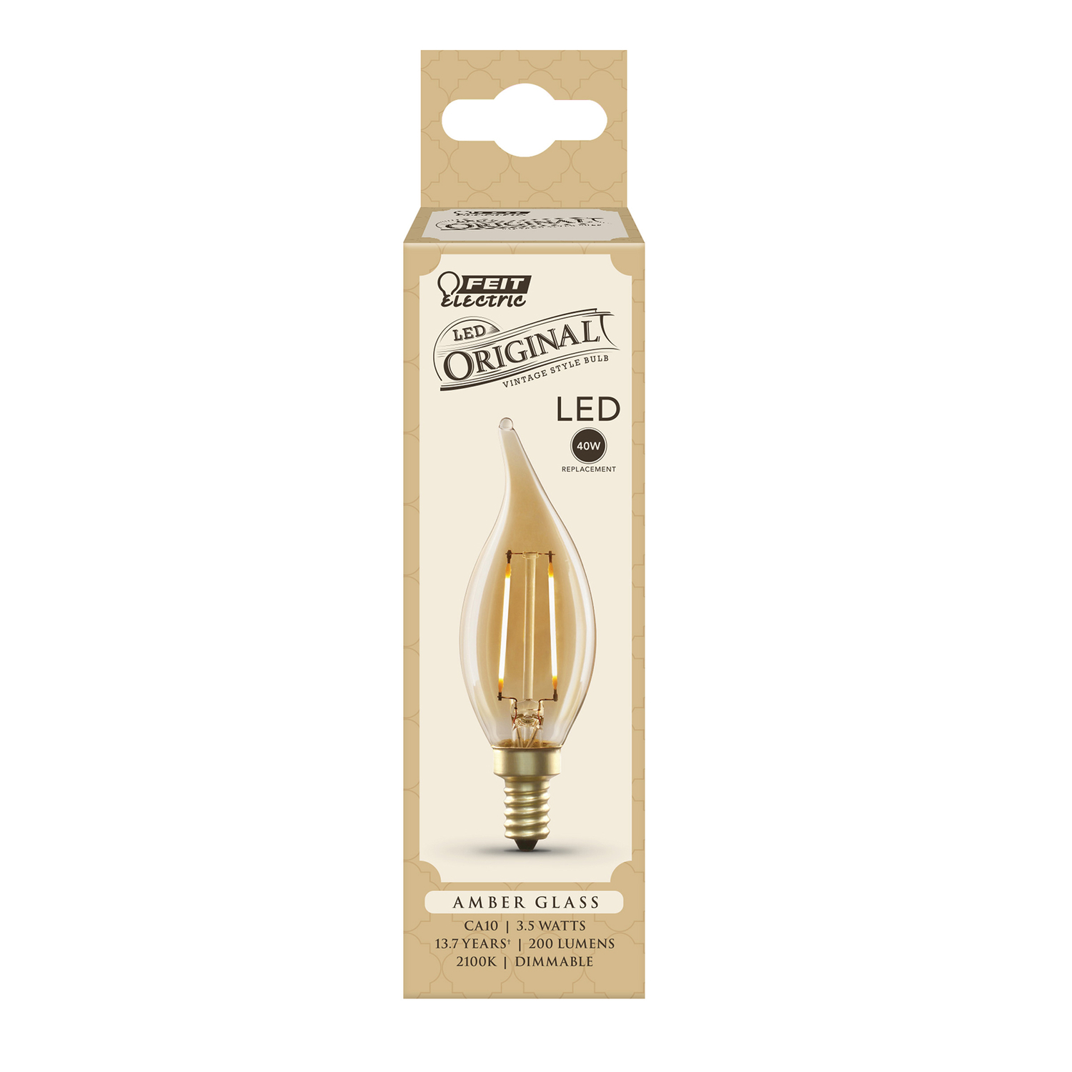 Feit CA10 E12 (Candelabra) LED Bulb Amber 40 Watt Equivalence 1 pk