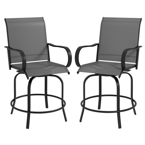 Outsunny Outdoor Bar Stools Set of 2 with Armrests，360° Swivel Bar Height Patio Chairs with Highdensity Mesh Fabric，Steel