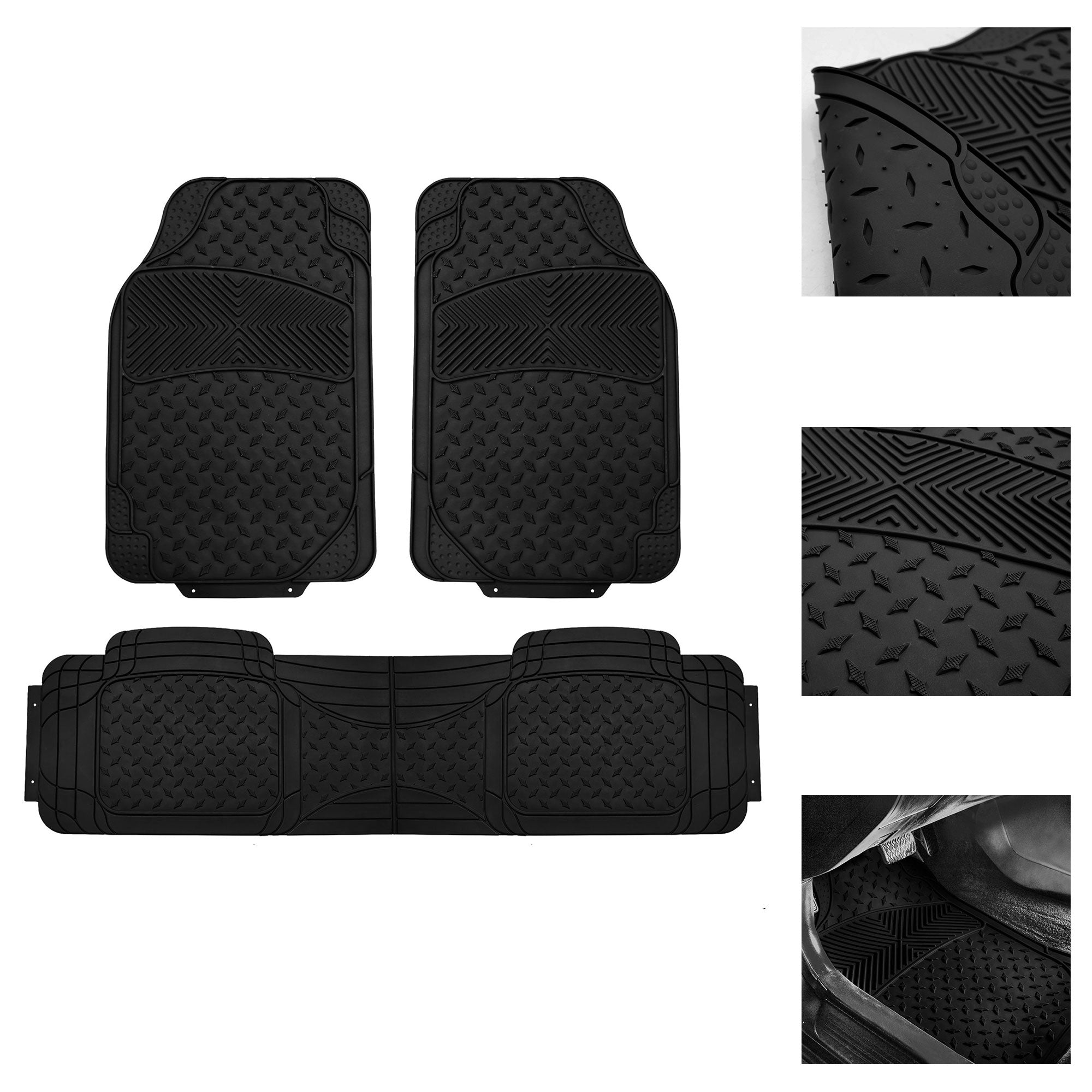 FH Group Universal Waterproof Neoprene Seat Cover Black w/ Black Heavy Duty Floor Mats