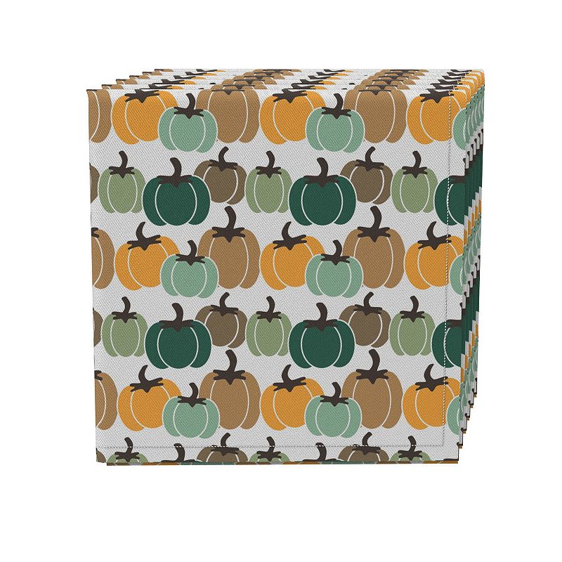 Napkin Set of 4， 100% Cotton， 20x20， Colorful Pumpkins Stripe