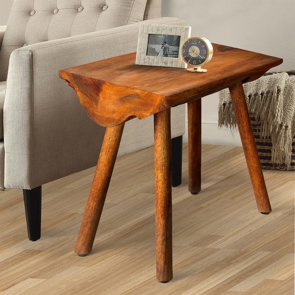 18 Inch Rectangular Mango Wood Side Table with Live Edge Log Top