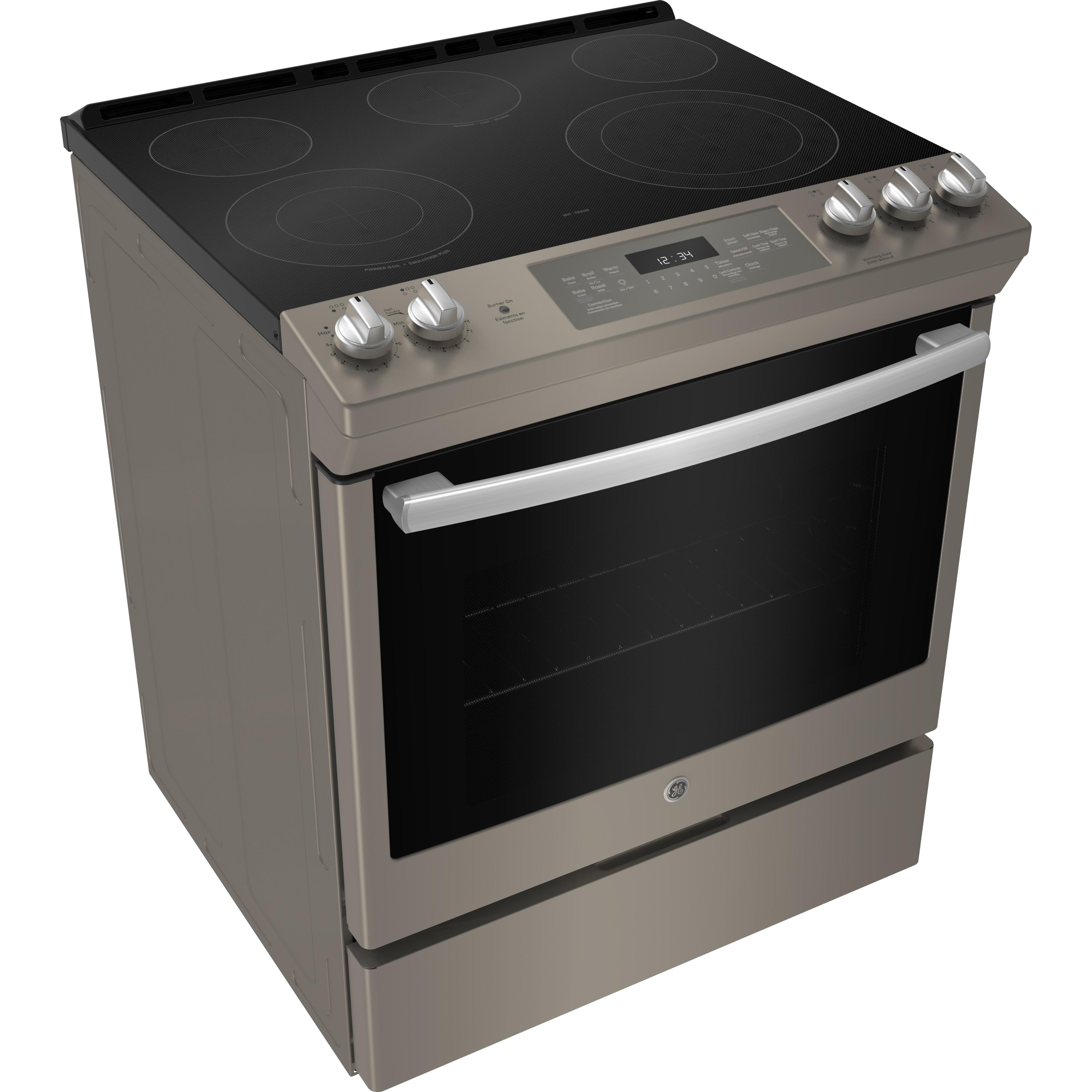 GE 30-inch Slide-in Electric Range with Self-cleaning oven and steam clean option JCS840EMES