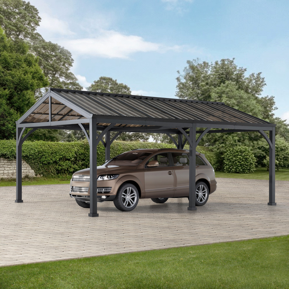 Sunjoy 20  x27x14  x27Metal Carport  Outdoor Living Pavilion  Gazebo   Transitional   Gazebos   by Golden Bull Marketing  LLC  Houzz