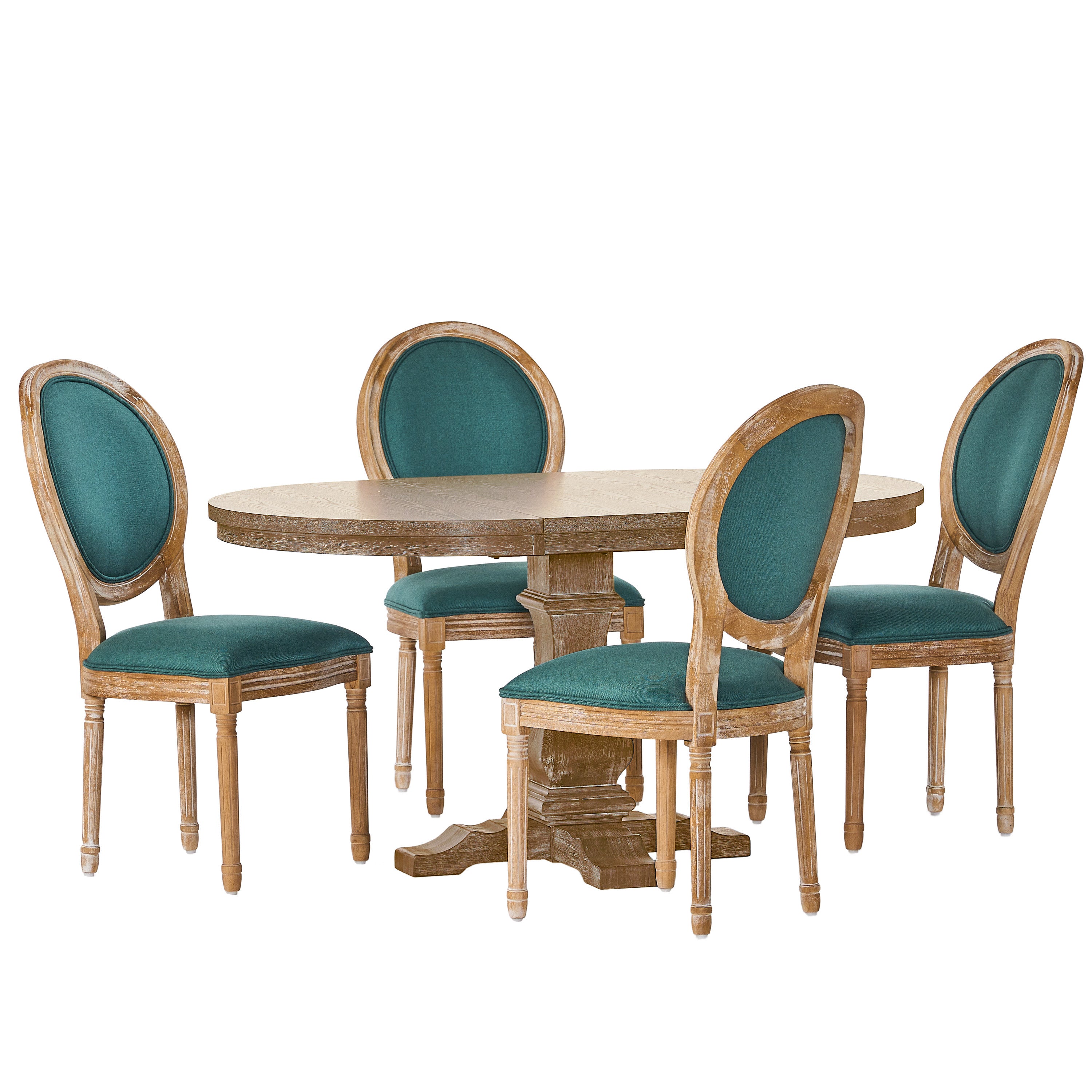 Naclerio French Country Fabric Upholstered Wood 5 Piece Dining Set