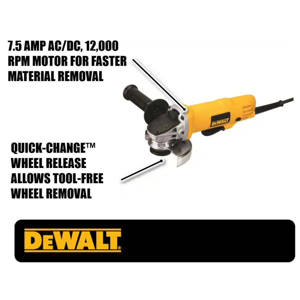 DEWALT DWE4012 7.5 Amp 4.5 in. Corded 12，000 RPM Paddle Switch Small Angle Grinder