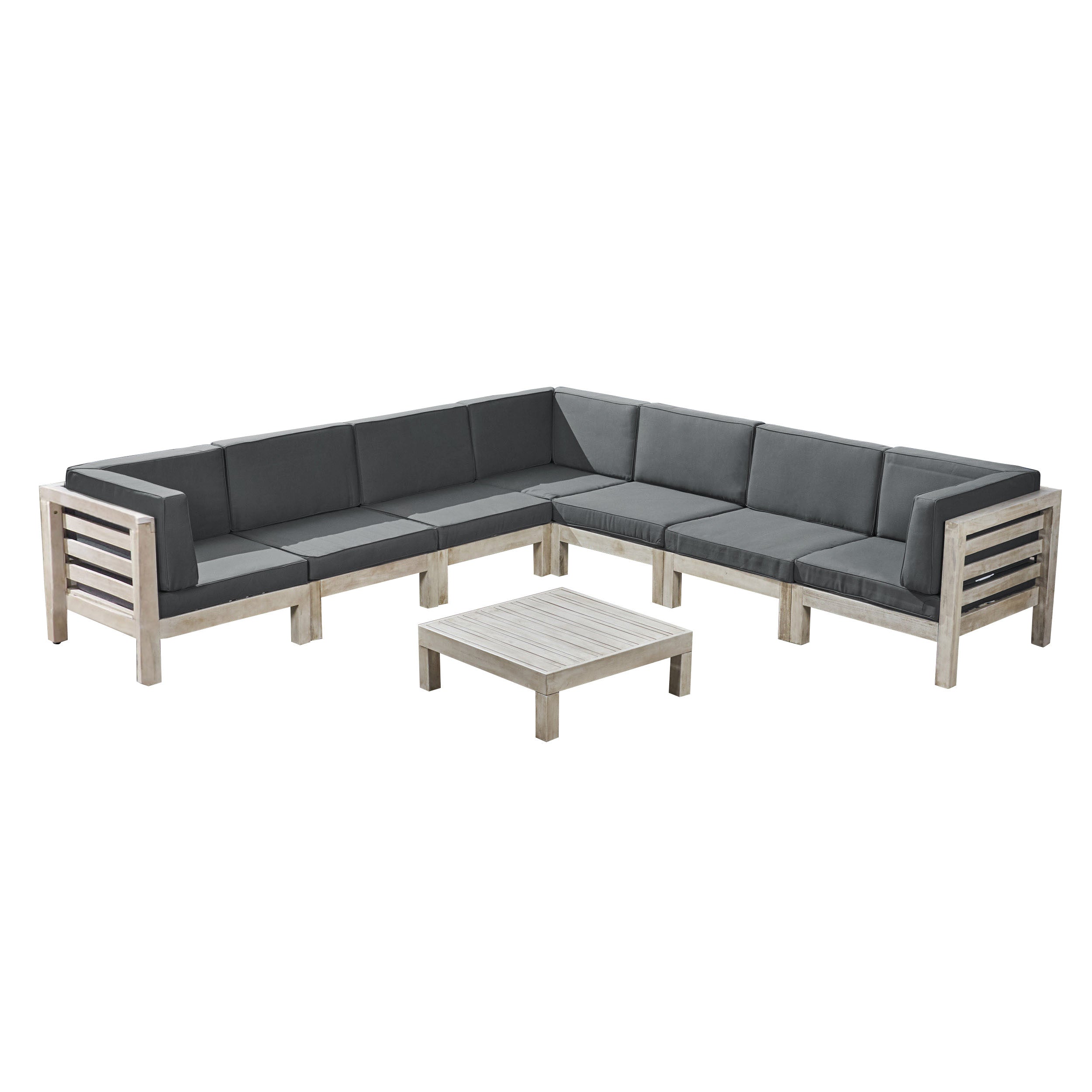 Dawn Outdoor 7 Seater Acacia Wood Sectional Sofa Set