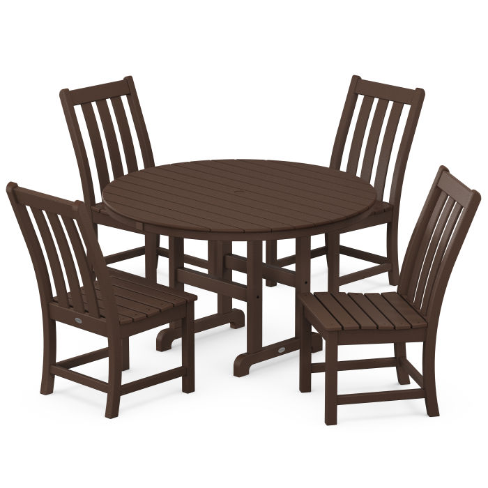 Polywood Vineyard 5-Piece Round Farmhouse Side Chair Dining Set PWS649-1