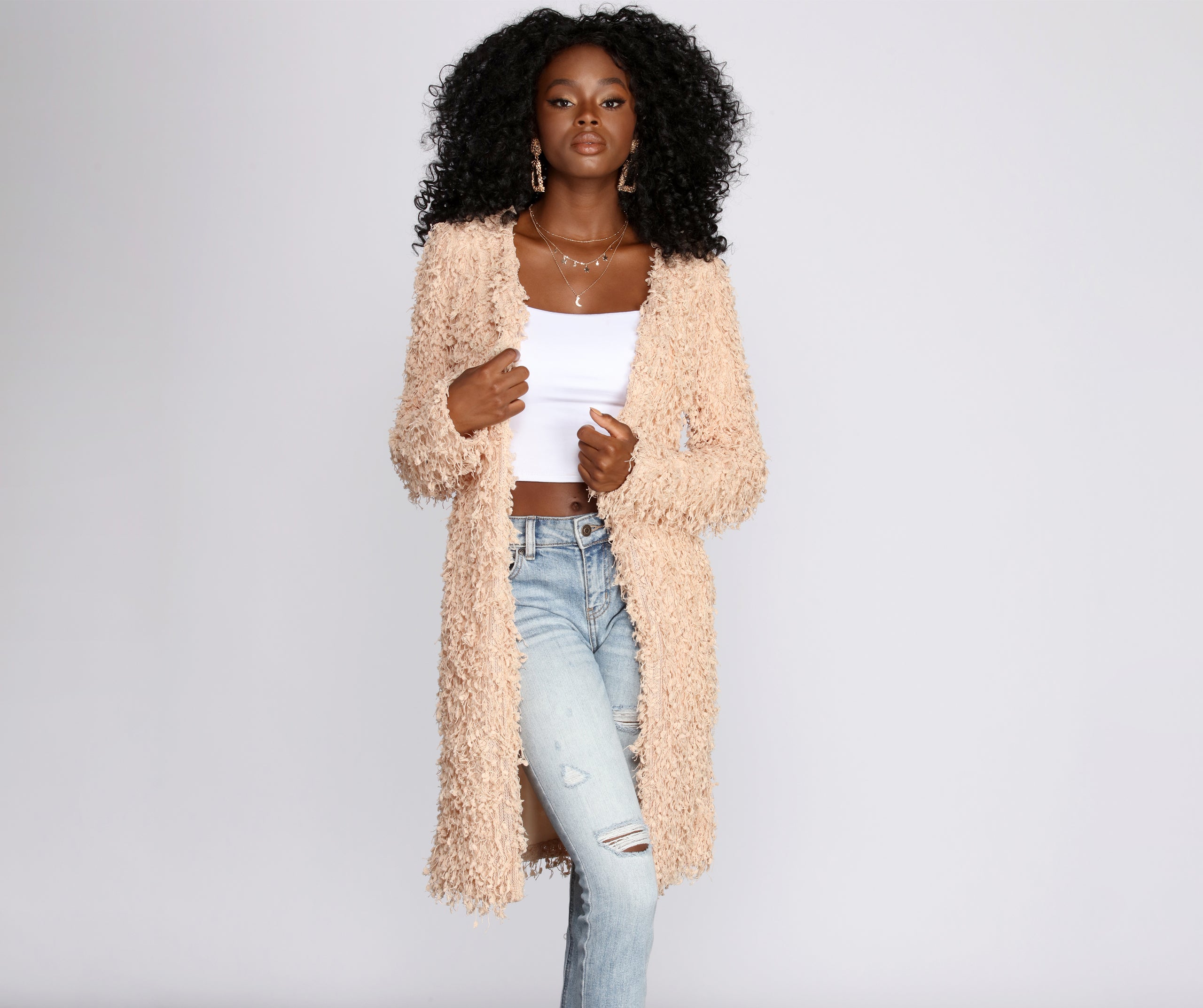 Shaggy Long Line Cardigan