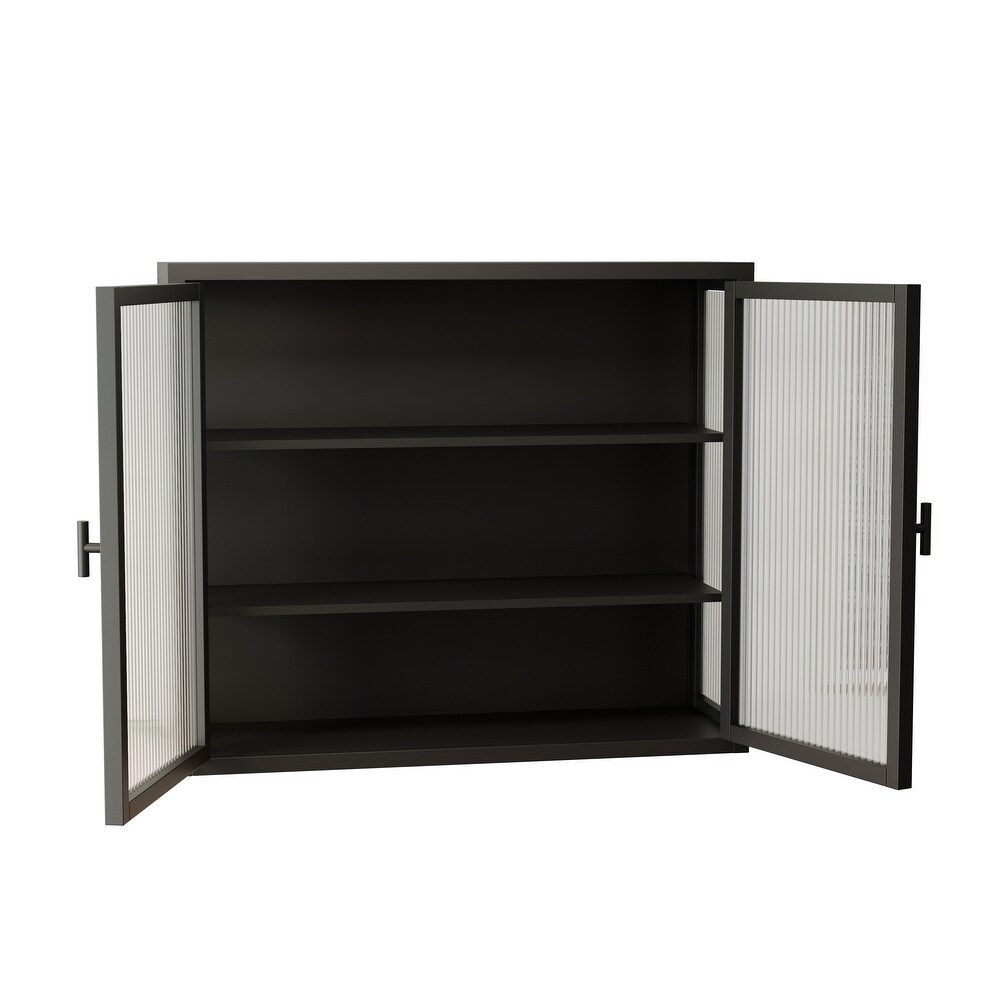 Double Glass Door Wall Cabinet With Detachable Shelves   N/A