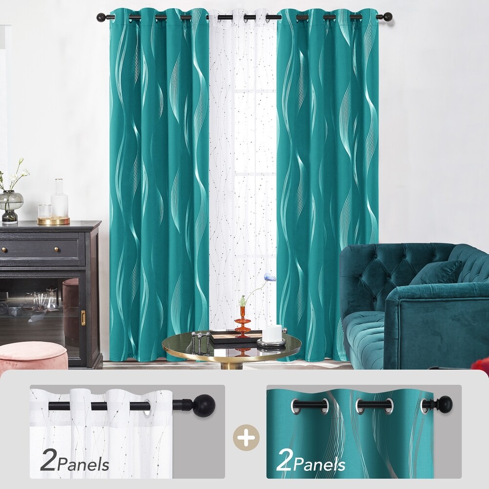 Deconovo Mix and Match Blackout and Sheer 4 Piece Wave Curtain Panel Set