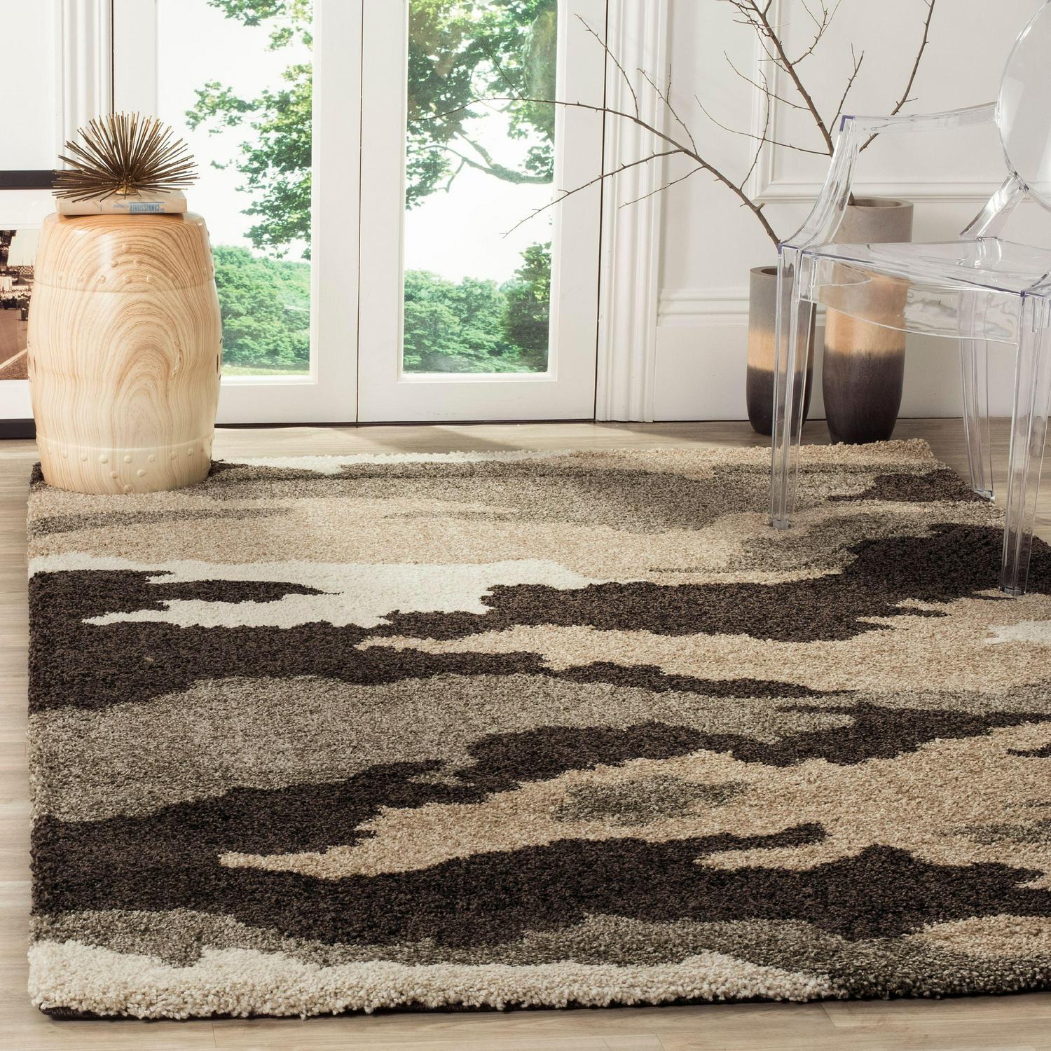 SAFAVIEH Florida Edwin Camouflage Shag Area Rug Beige